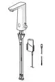 Weißer Waschtischarmaturen mit einem modernen Design, ausgestattet mit Bluetooth-Technologie und einem Stromanschluss. Hersteller ist HANSA.